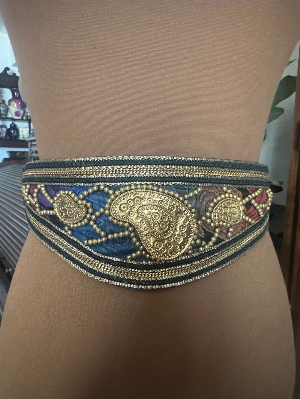 Vintage R.J. Graziano Waist Belt with Gold Medallions, gold beads and chains